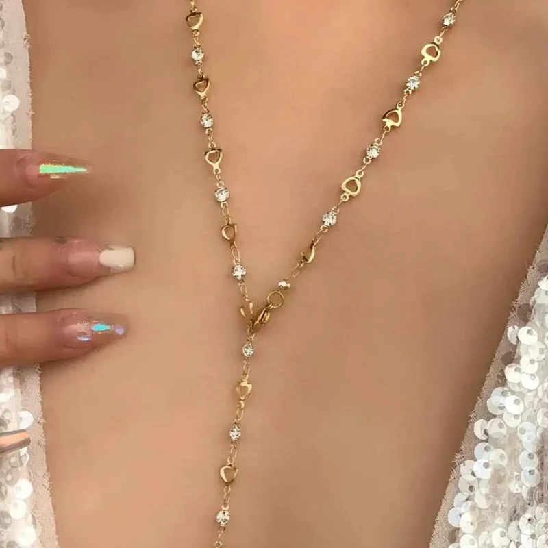 Collier en Y Doré Strass