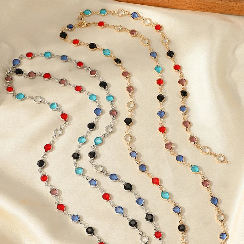Collier en Y Argent Pierre Multicolore