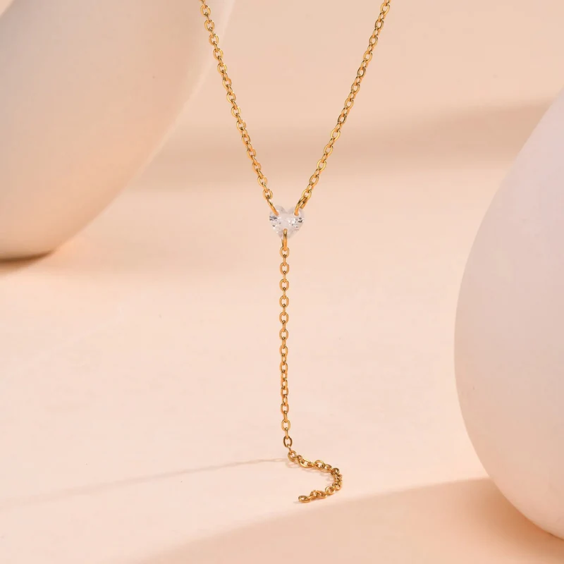 Collier en Y Cœur Zircon