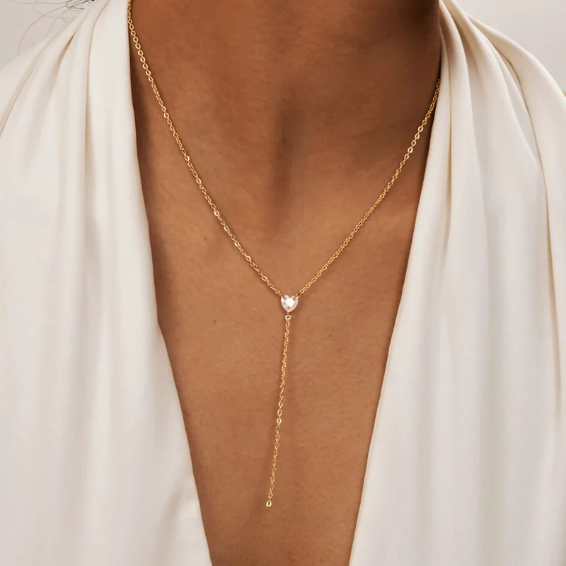 Collier en Y Cœur Zircon