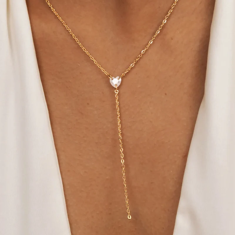 Collier en Y Cœur Zircon