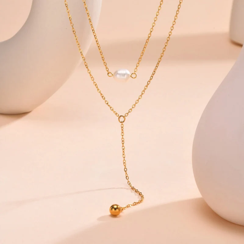 Double Collier en Y Perle Eau Douce