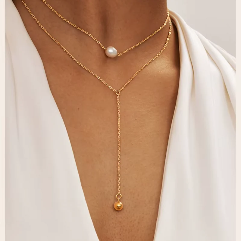 Double Collier en Y Perle Eau Douce