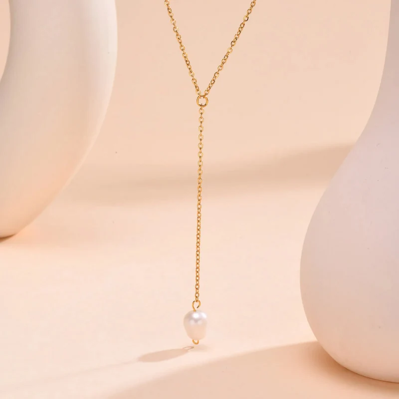 Collier en Y Perle Eau Douce