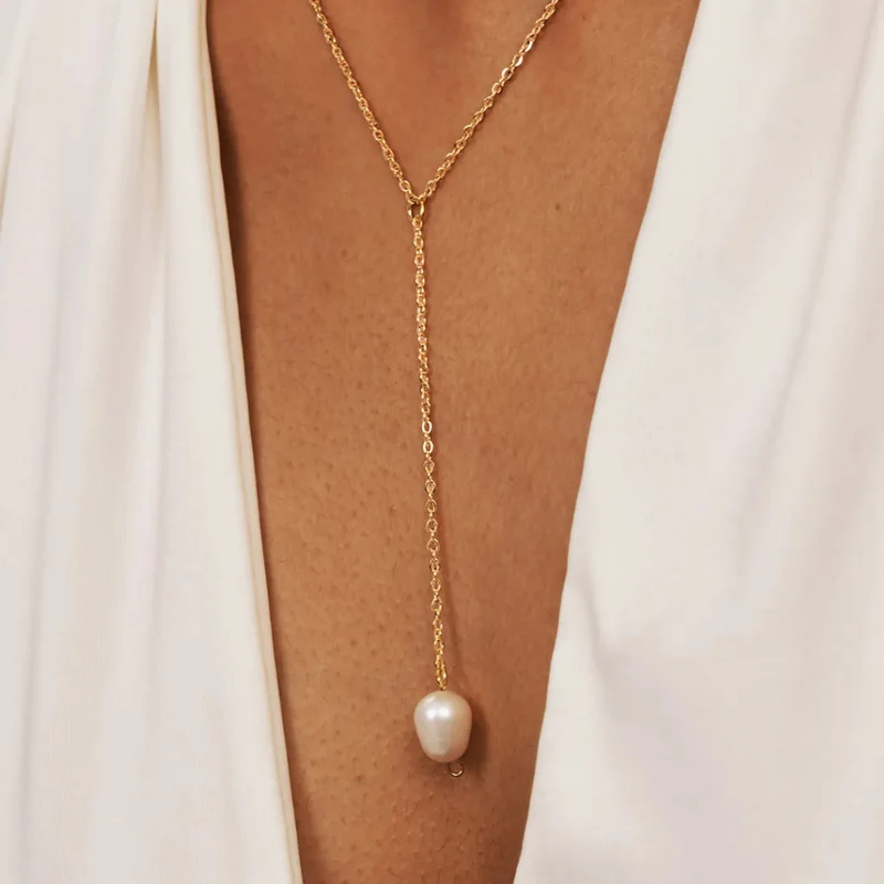 Collier en Y Perle Eau Douce