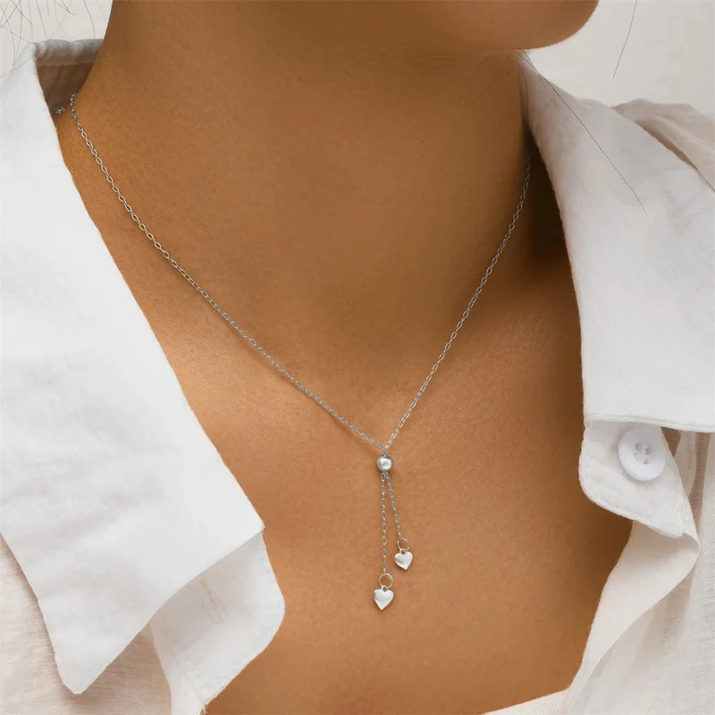 Collier en Y Double Cœur Argent