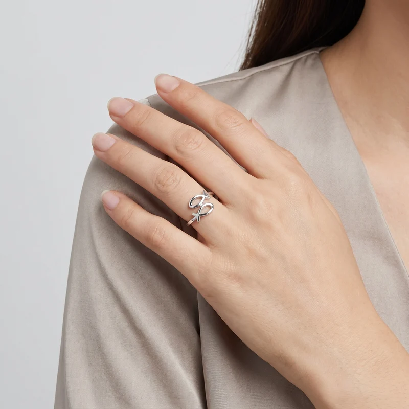Bague Love Fish Rhodiée