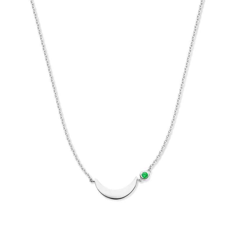 Violet Hamden Luna Collier en Argent 925 Sterling avec Lune et Pierre de Zircon Vert VH340037