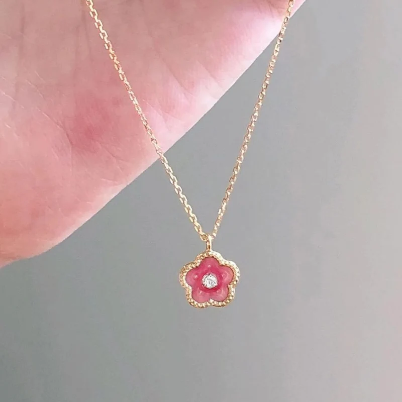 Collier Fleur Diamant Rose