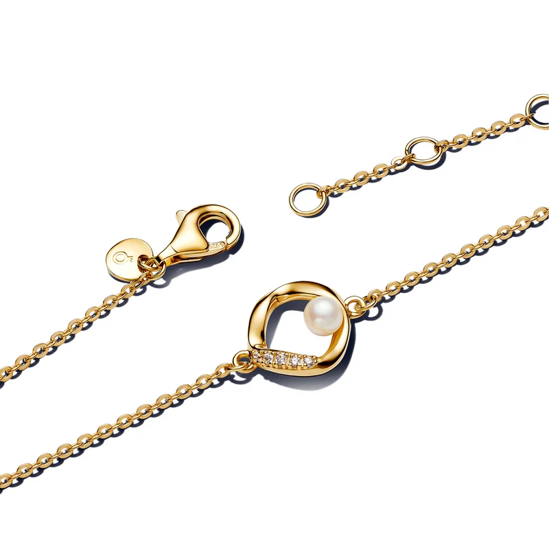Pandora Essence Gold Plated Organically Shaped Pavé Pearl Bracelet 563830C01-18