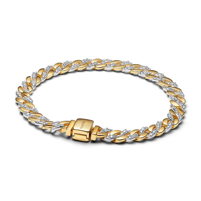 Pandora Timeless Gold Plated Two-tone Pavé Cuban Chain Bracelet 564229C01-18