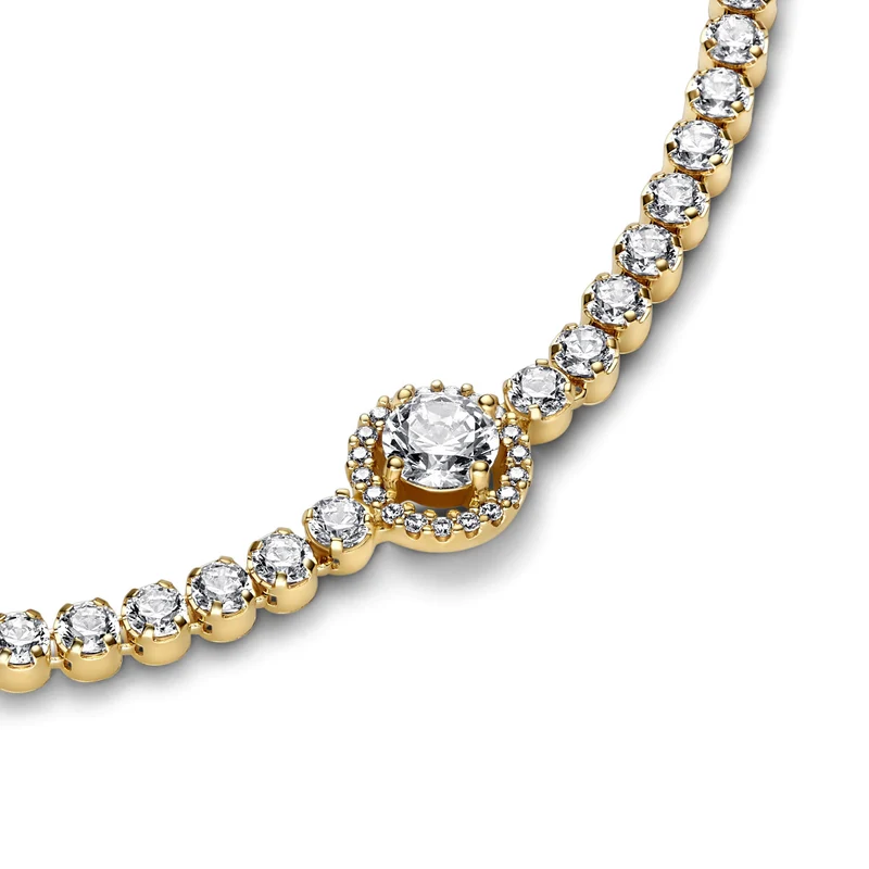 Pandora Timeless 925 Sterling Silver Sparkling Halo Tennis Bracelet 569416C01-20with14k Gold Plating