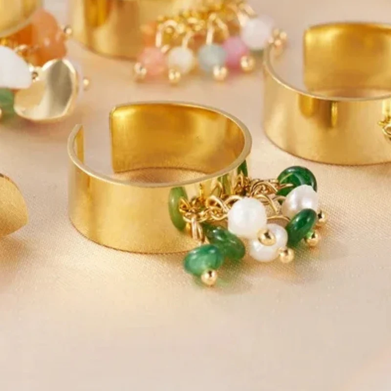 Bague Breloque Perles Blanche et Verte