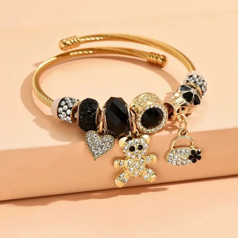 Bracelet Ourson et Breloques Noires