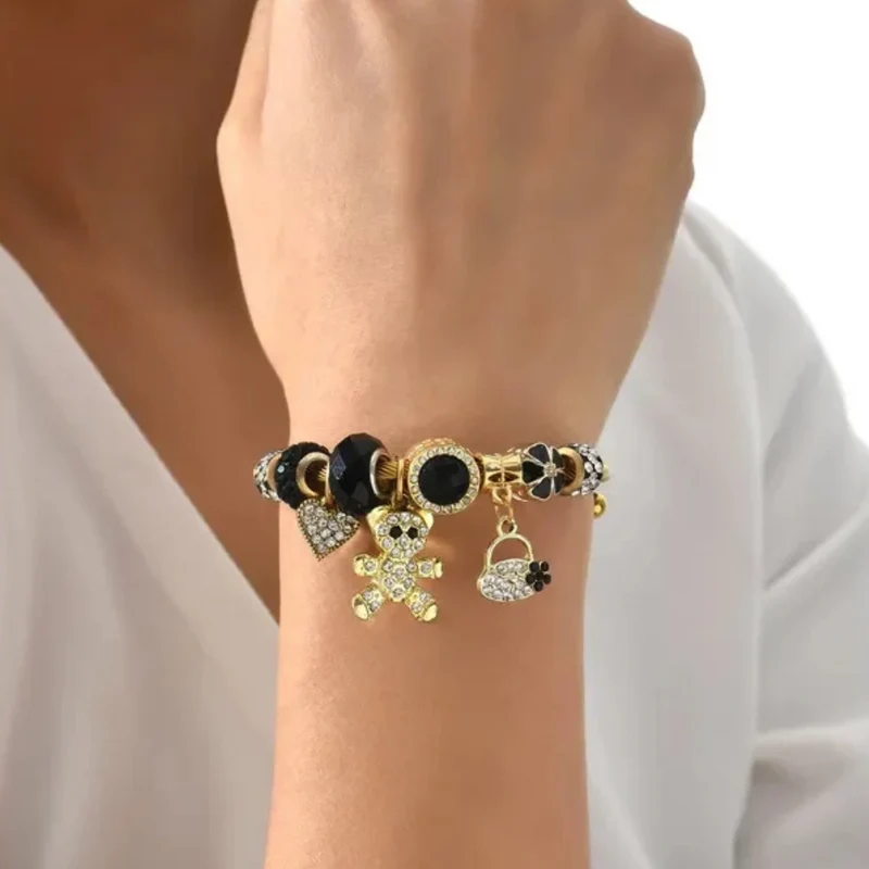 Bracelet Ourson et Breloques Noires