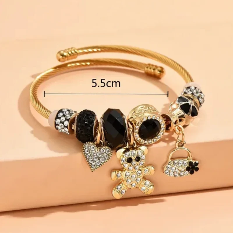 Bracelet Ourson et Breloques Noires