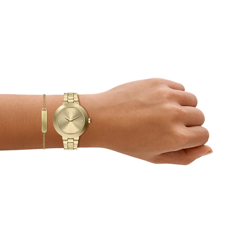 Armani Exchange Round Gold Watch with Gold Bracelet AX7177SET
