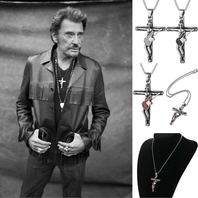 Collier Johnny Hallyday Croix Guitare