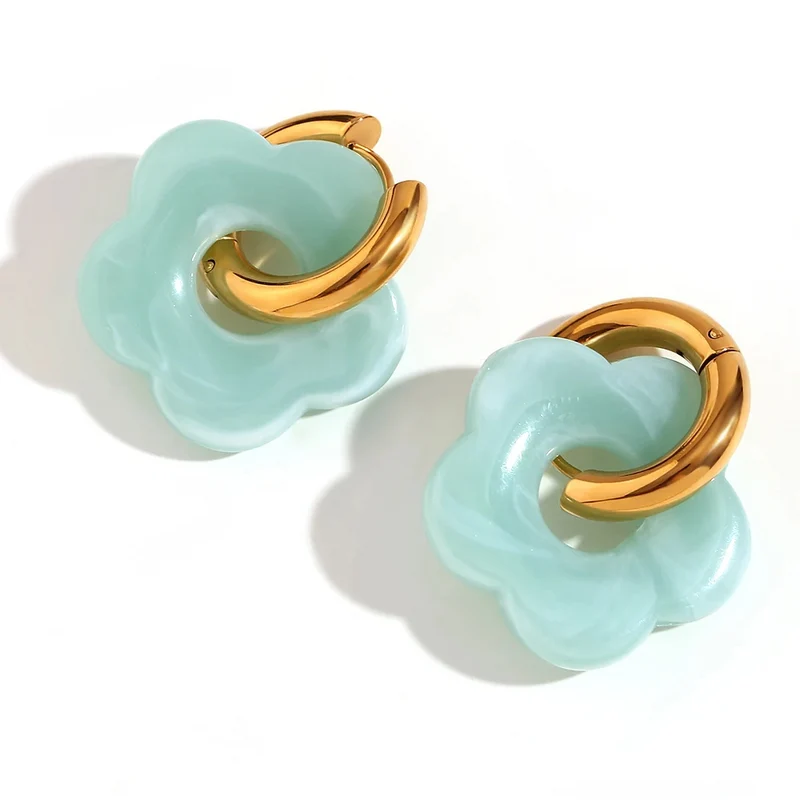 Boucles d'Oreilles Fleur Résine Vert Menthe
