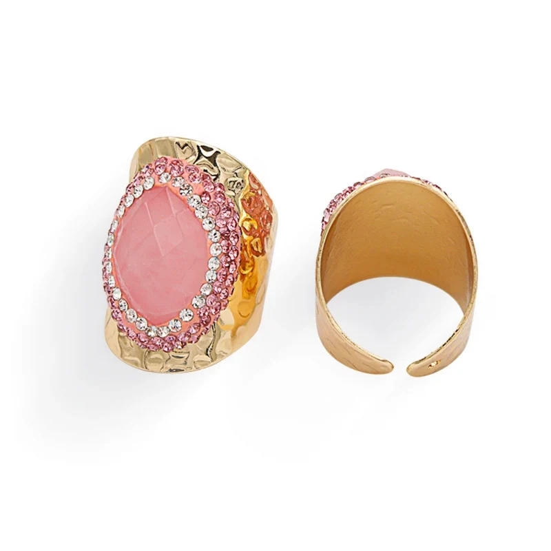 Bague Or et Pierre Rose Strass