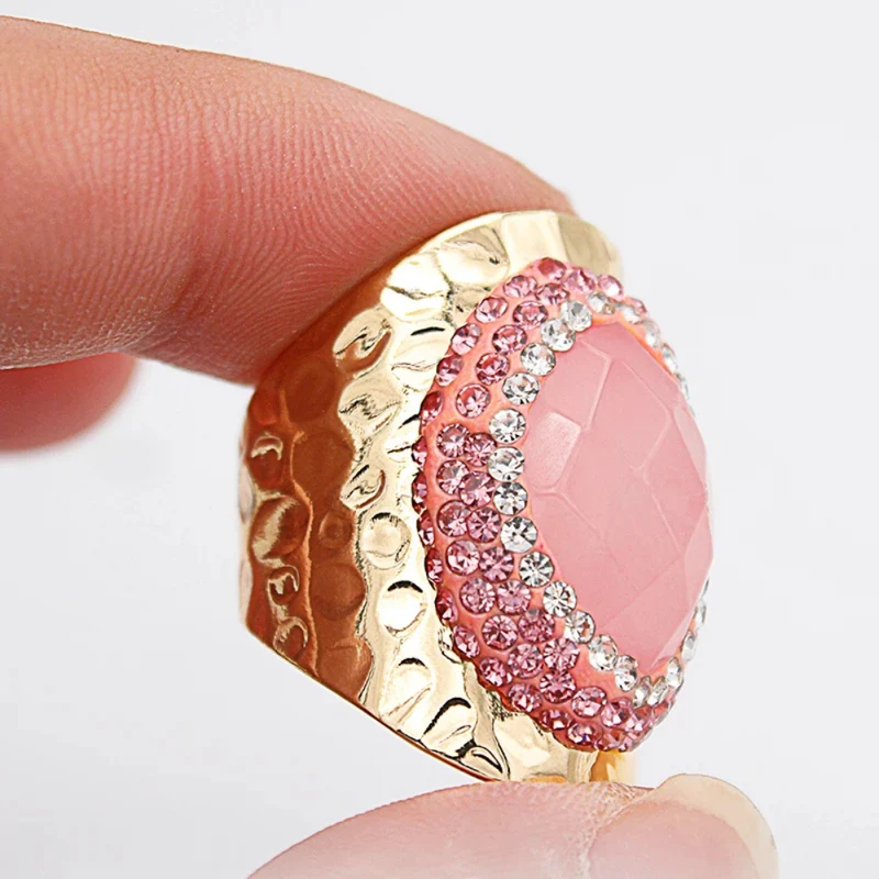 Bague Or et Pierre Rose Strass