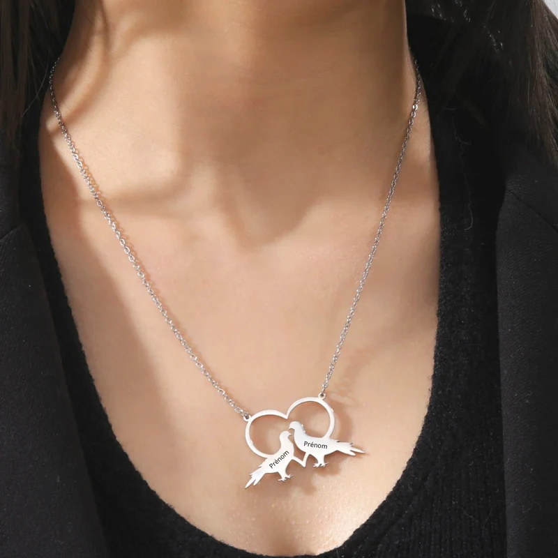 Collier Cœur Tourterelles Personnalisé