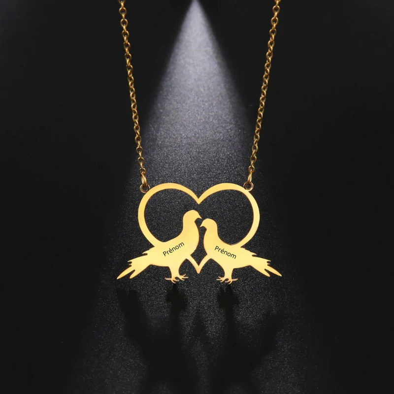 Collier Cœur Tourterelles Personnalisé