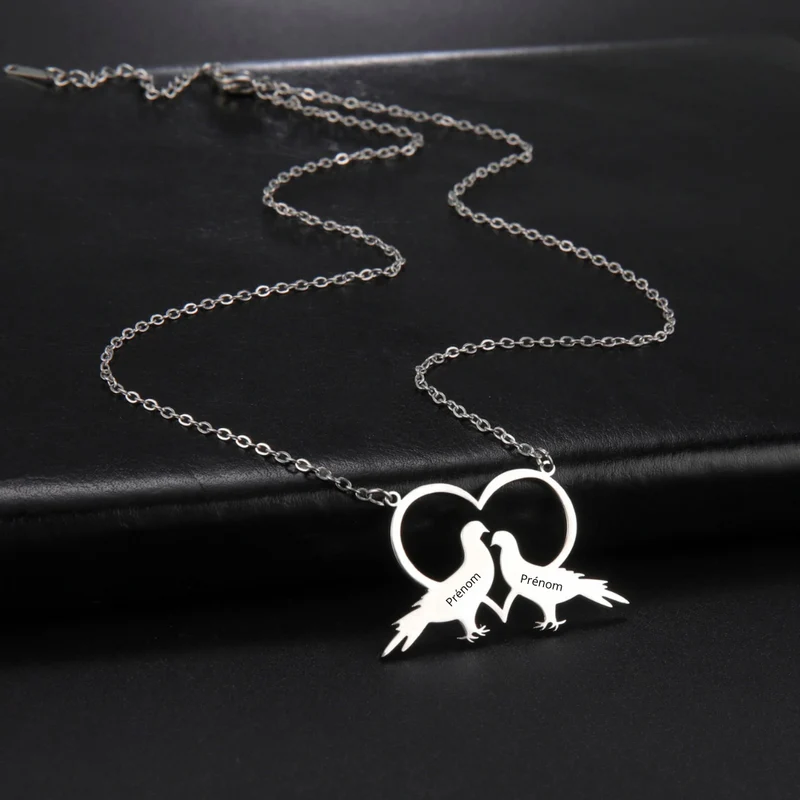 Collier Cœur Tourterelles Personnalisé