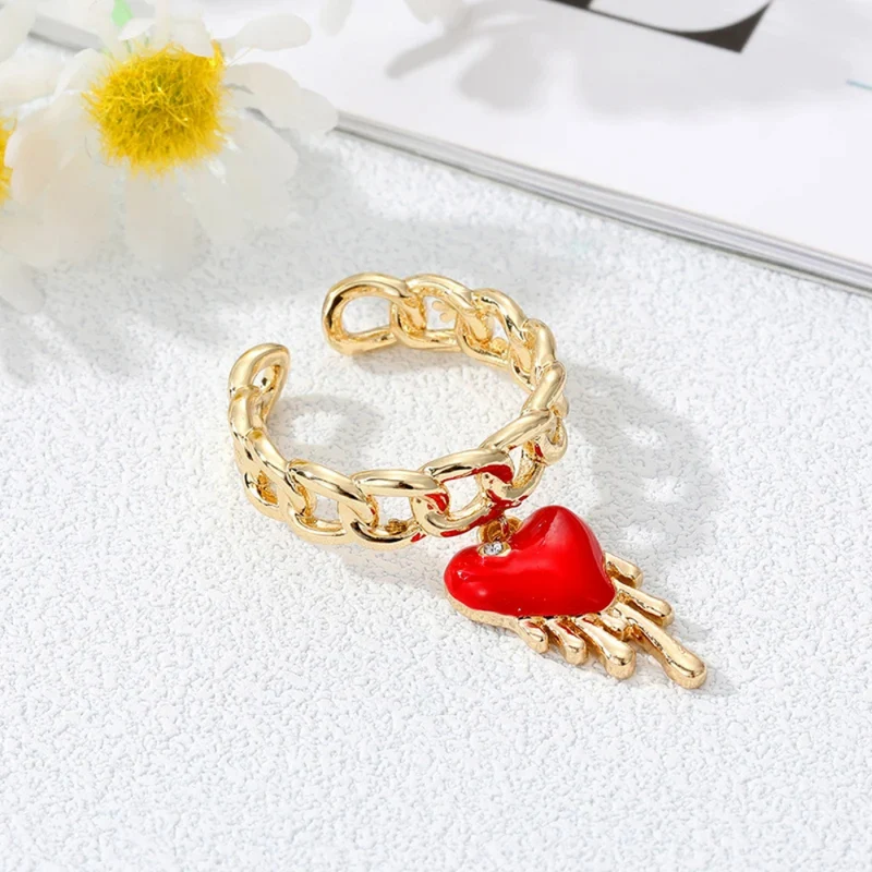 Bague Breloque Cœur Rouge Coulant
