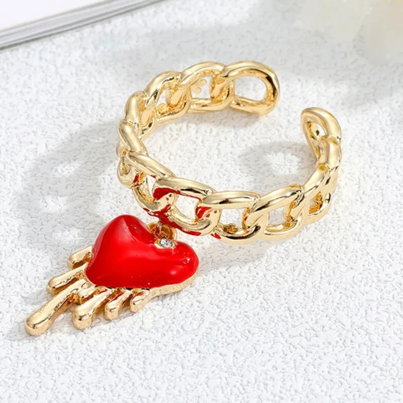 Bague Breloque Cœur Rouge Coulant