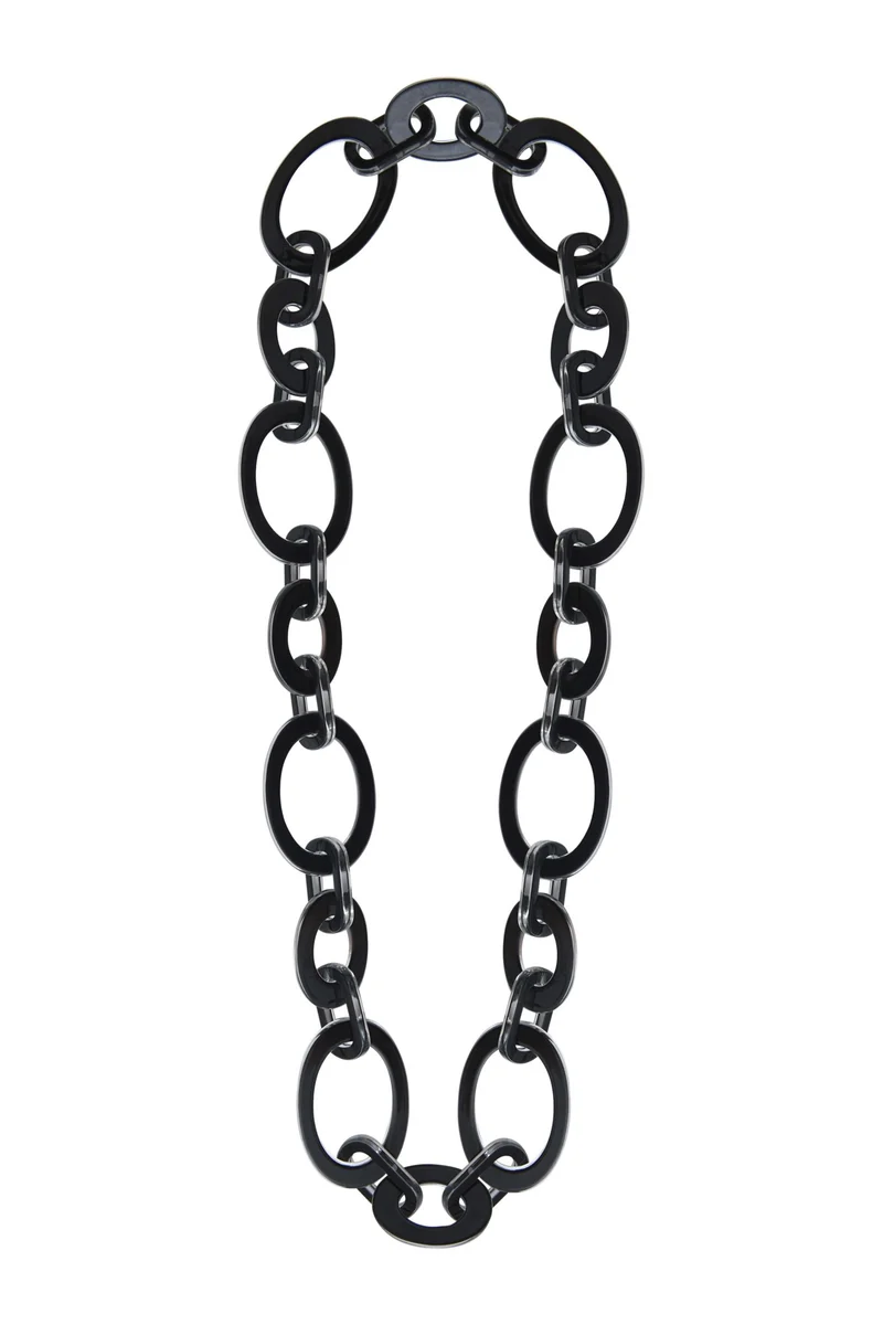 Sautoir Seventies plexiglas transparent laque noire