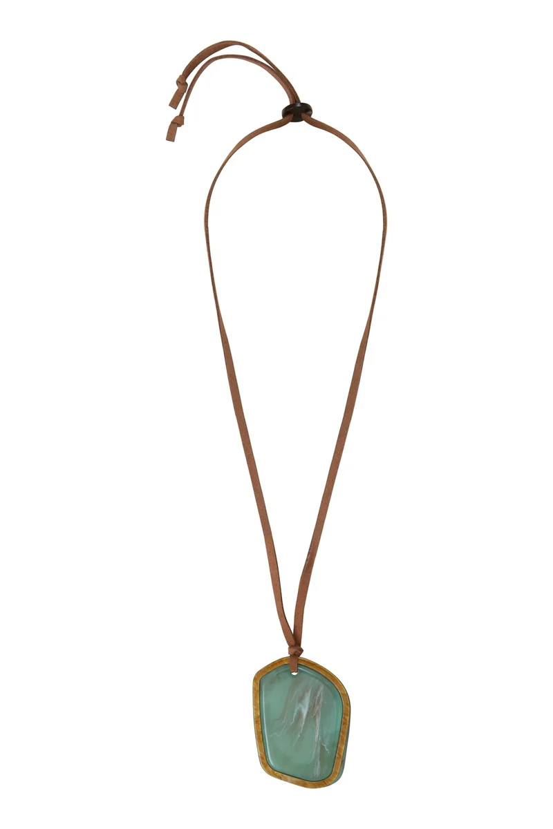 Sautoir-Collier Seventies Acétate Bleu ambre alacantara