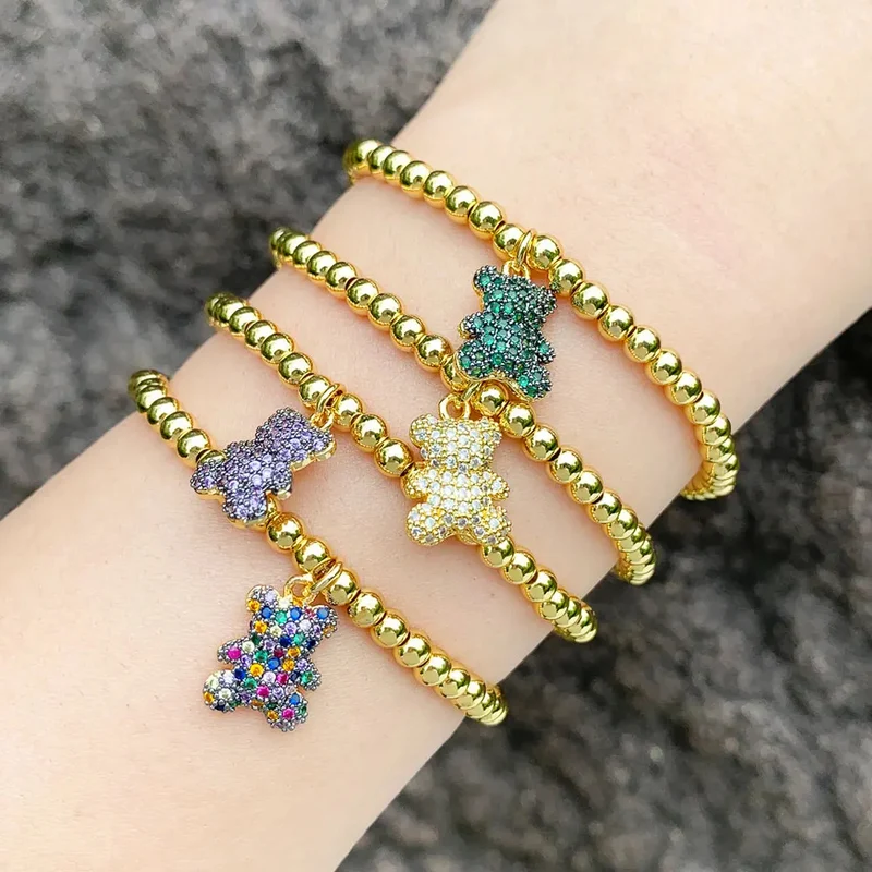 Bracelet Ourson Perles Dorées
