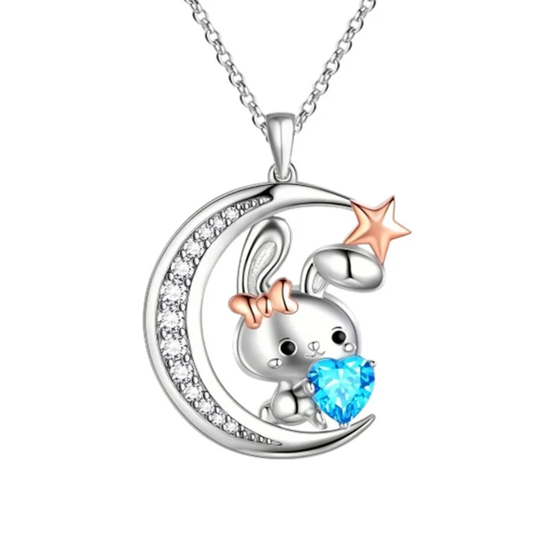 Collier Lune et Lapin Argent