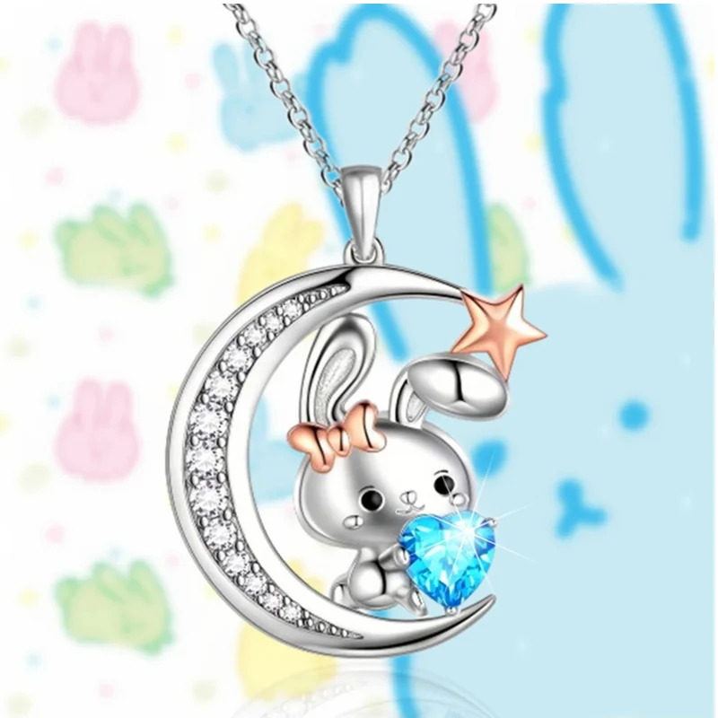 Collier Lune et Lapin Argent