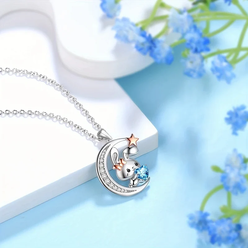 Collier Lune et Lapin Argent