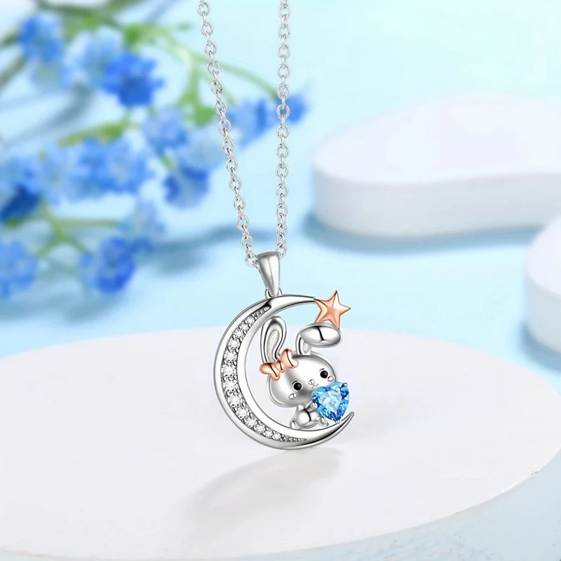 Collier Lune et Lapin Argent