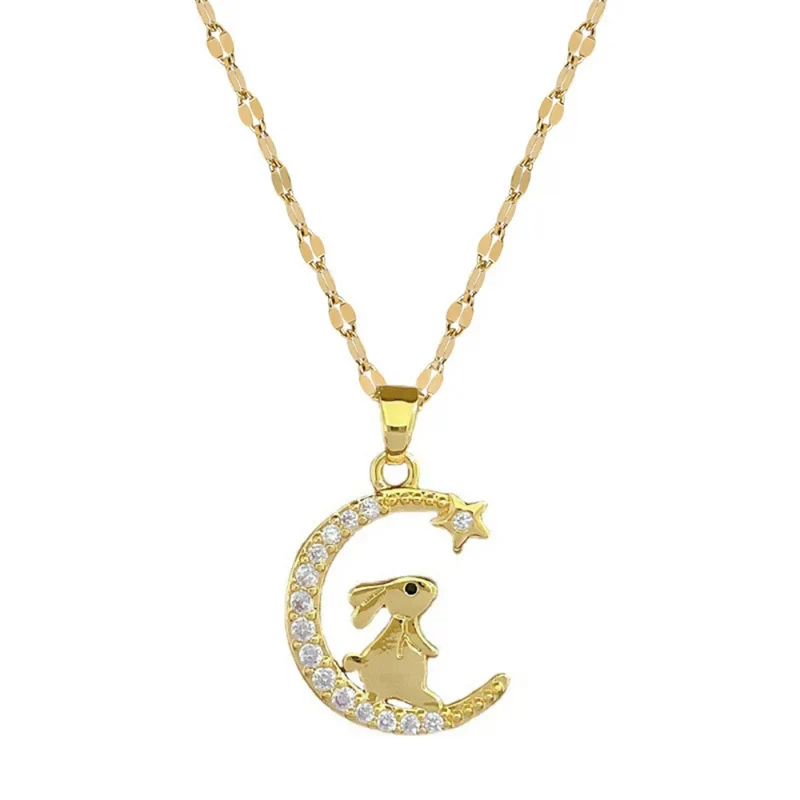 Collier Lune Lapin Stras