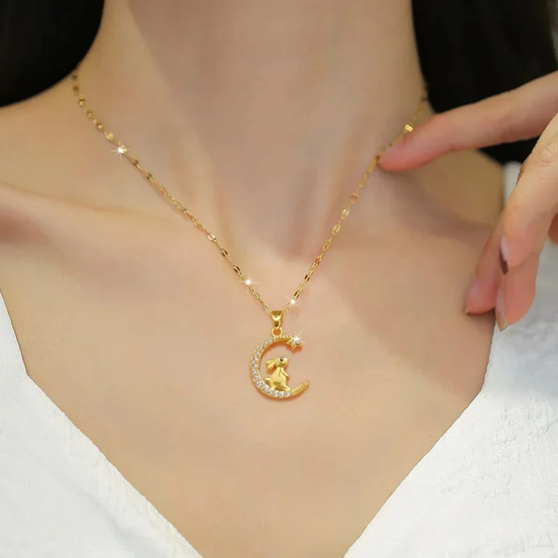Collier Lune Lapin Stras