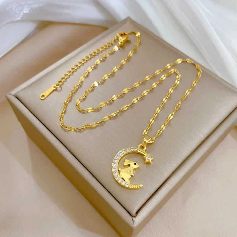 Collier Lune Lapin Stras