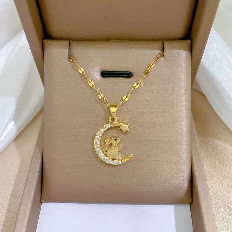 Collier Lune Lapin Stras