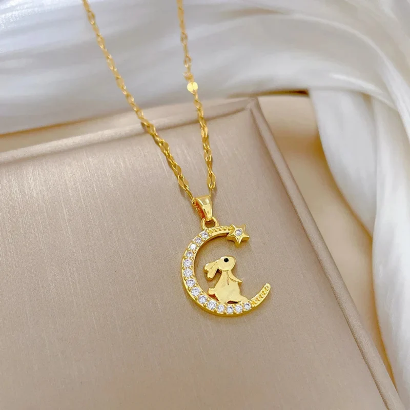Collier Lune Lapin Stras