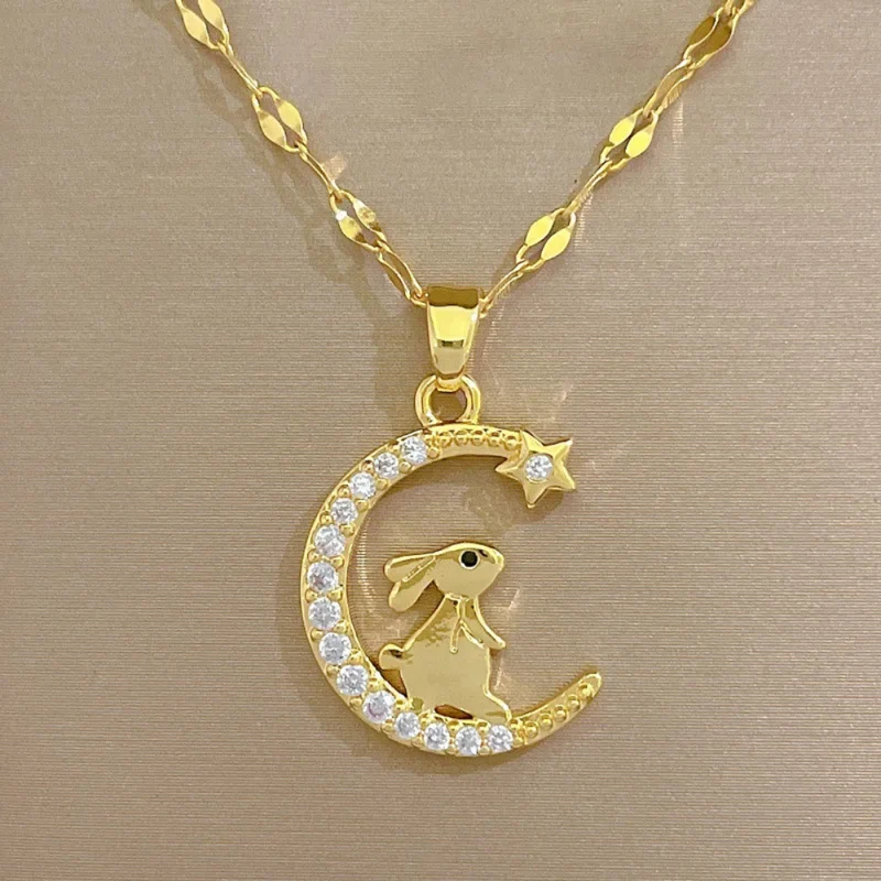 Collier Lune Lapin Stras