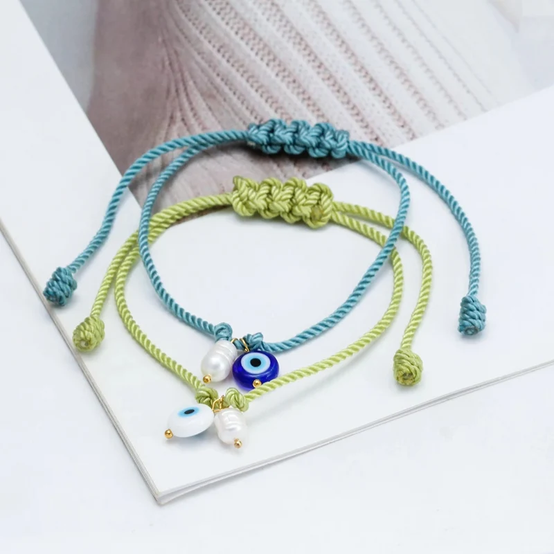 Bracelet Cordon Bleu Œil et Perle Naturelle