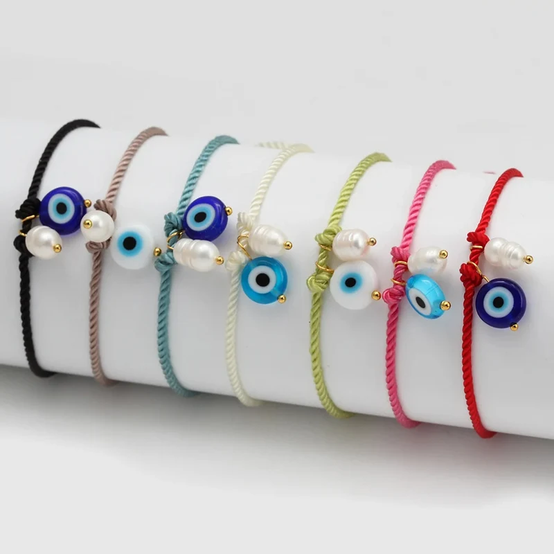 Bracelet Cordon Bleu Œil et Perle Naturelle