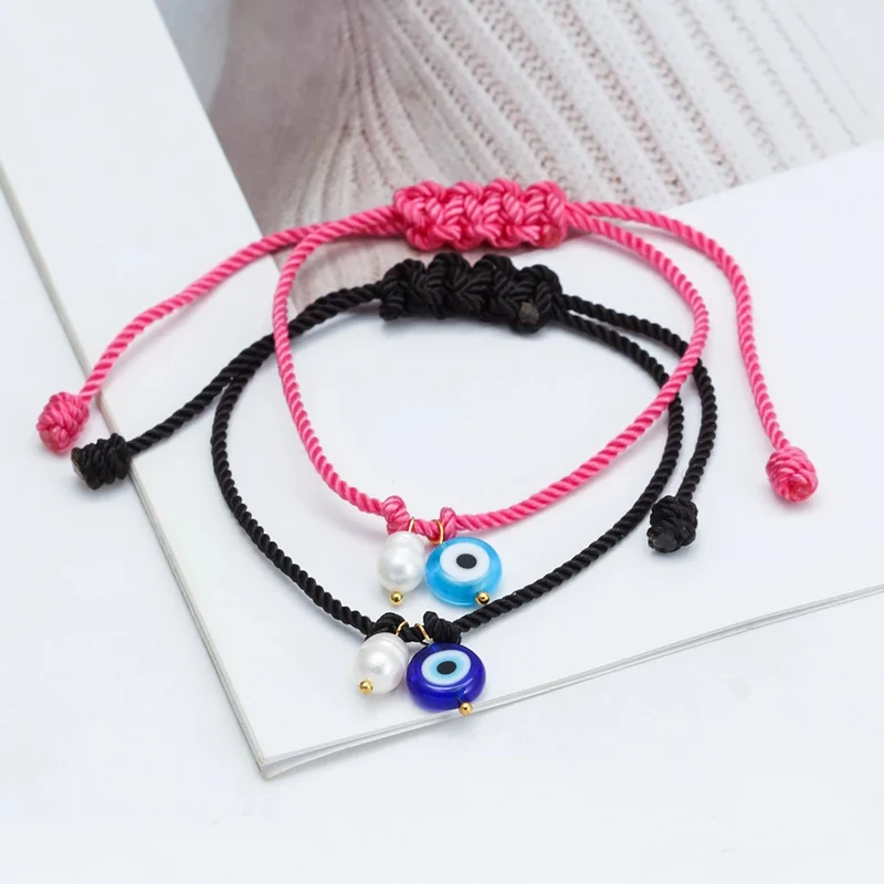 Bracelet Cordon Rose Œil et Perle Naturelle