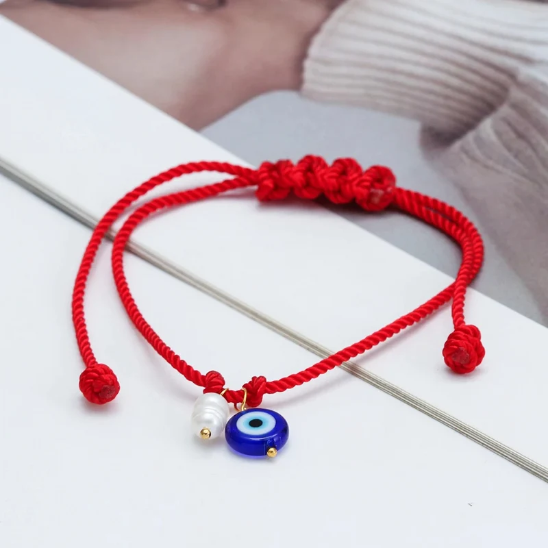 Bracelet Cordon Rouge Œil et Perle Naturelle