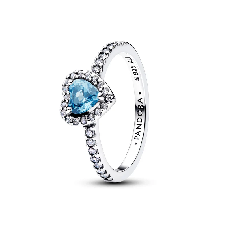 Pandora Timeless 925 Sterling Silver Elevated Light Blue Heart Ring 198421C10-54