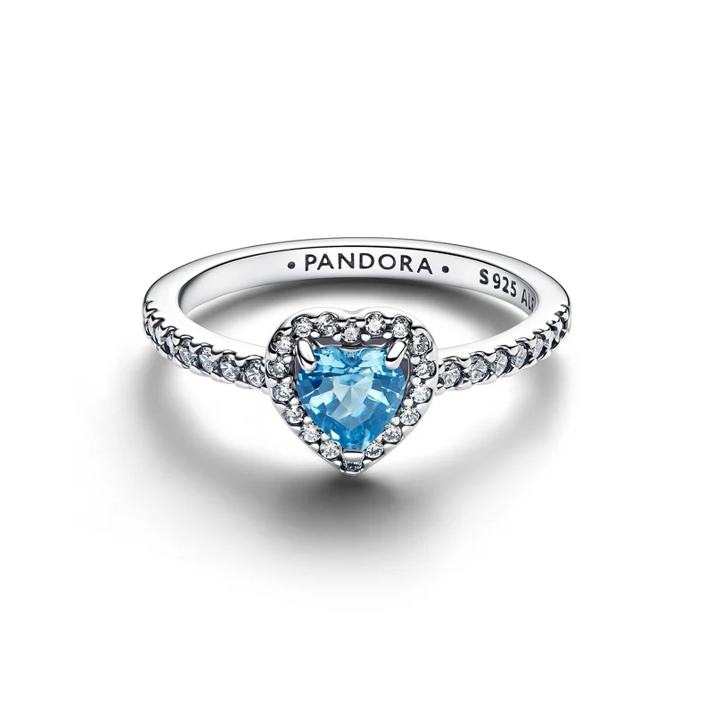 Pandora Timeless 925 Sterling Silver Elevated Light Blue Heart Ring 198421C10-54