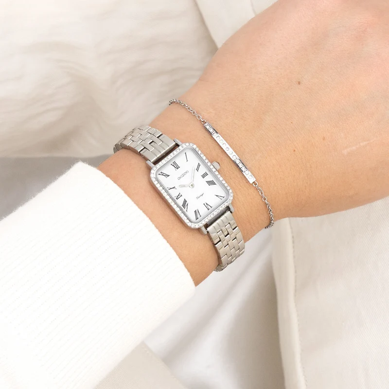 OOZOO Vintage Montre Femme Argentée et Blanche C20413